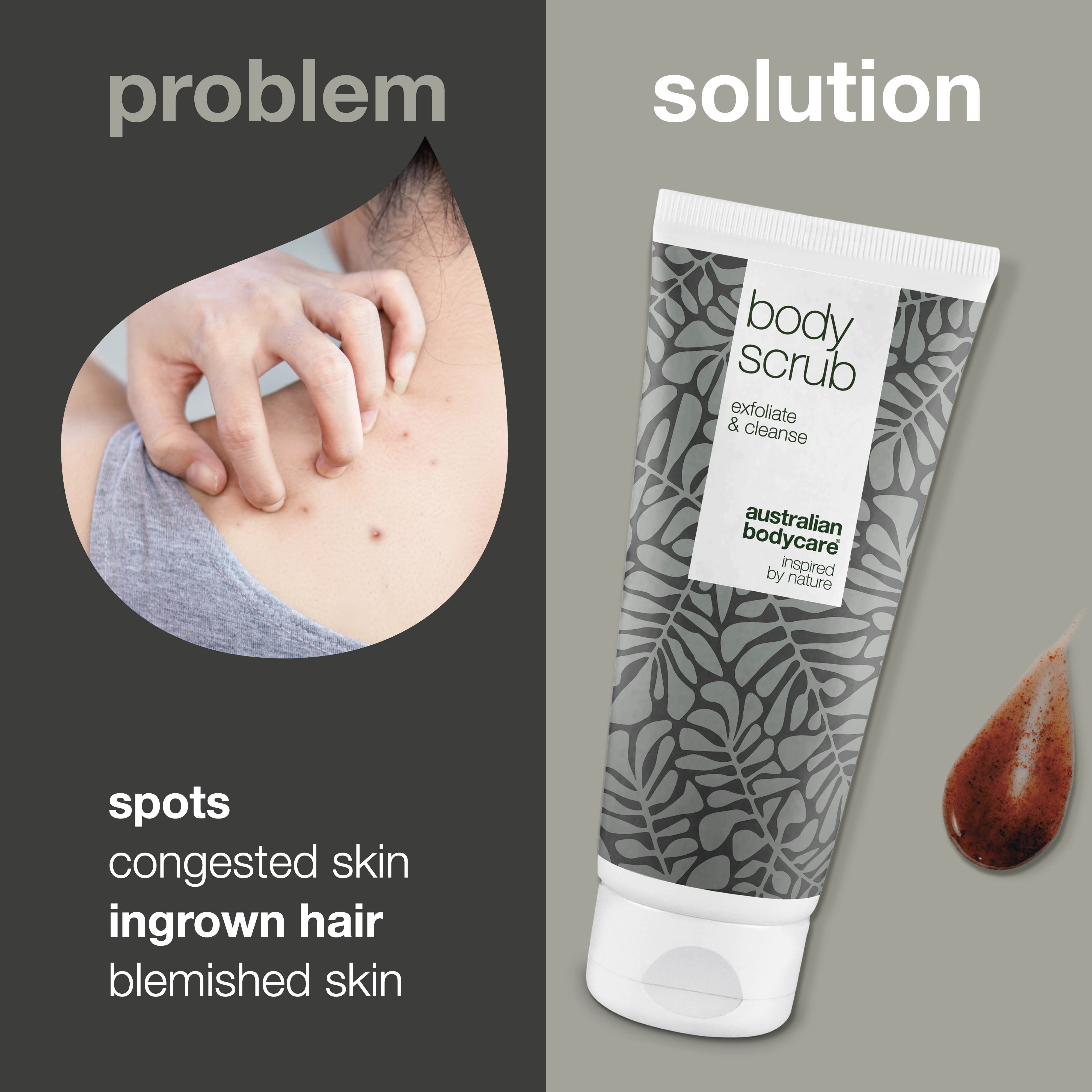 Vartalokuorinta epäpuhtaalle iholle — Luonnollinen kuorinta poistaa epäpuhtaudet ja pehmentää ihoa.