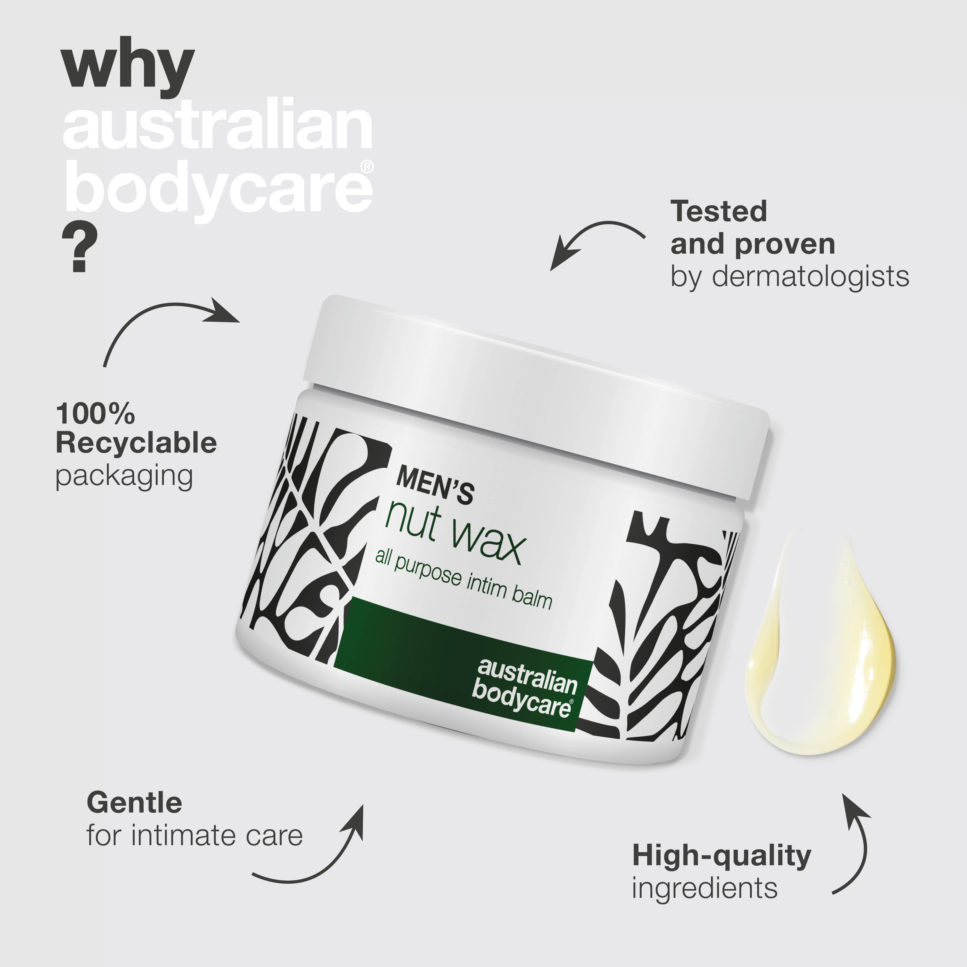 Miesten intiimivaha auttaa hikoiluun, kitkaan ja hajuihin. Rauhoittaa ihoa ja pitää intiimialueen kuivana sheavoin, skvalaanin ja bisabololin avulla.