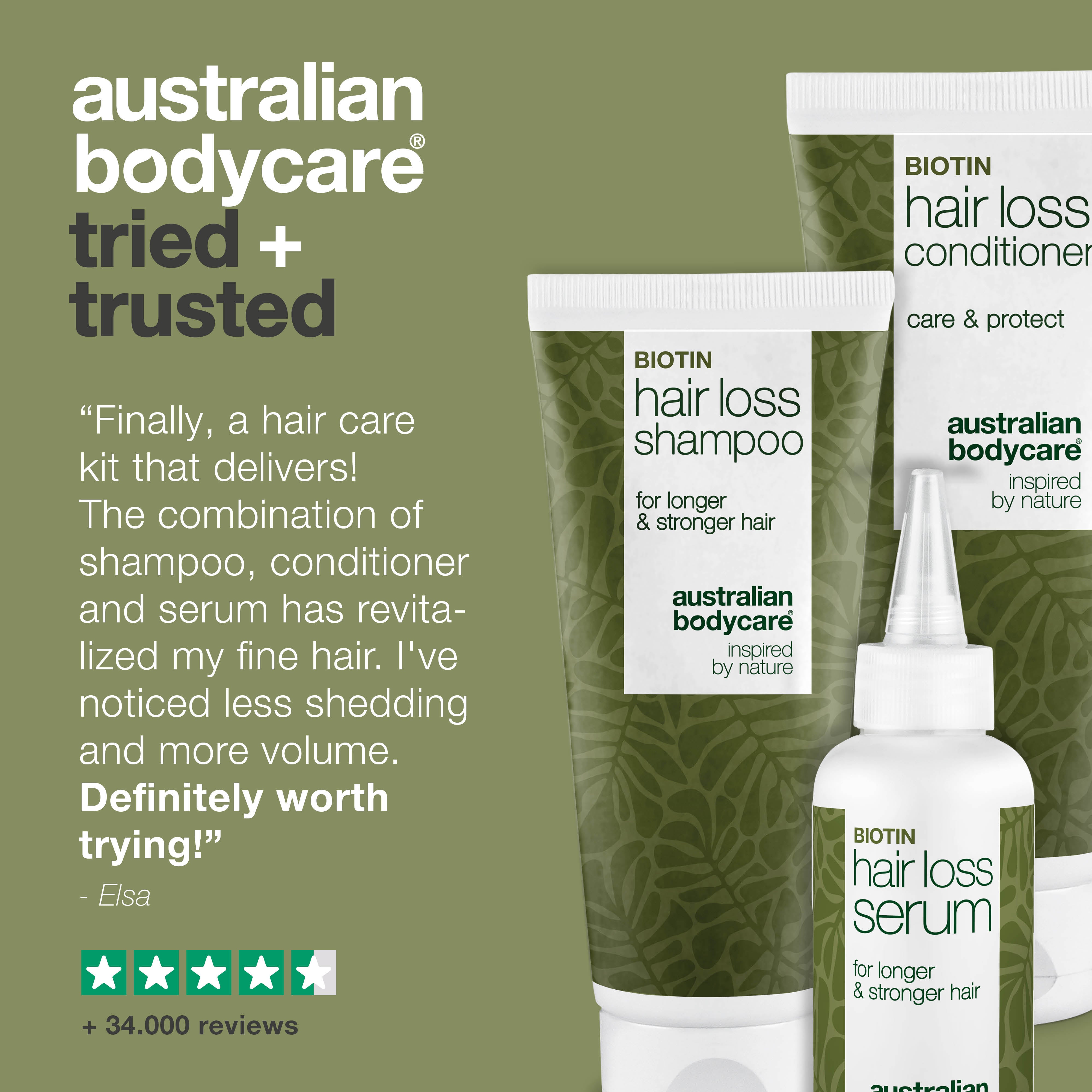 Hårhoitopakkaus hiustenlähdölle — Kolme tuotetta ohuille ja harvenneille hiuksille, luonnollisilla aktiiviaineilla, jotka tukevat hiusten kasvua ja vahvistavat hiuksia.