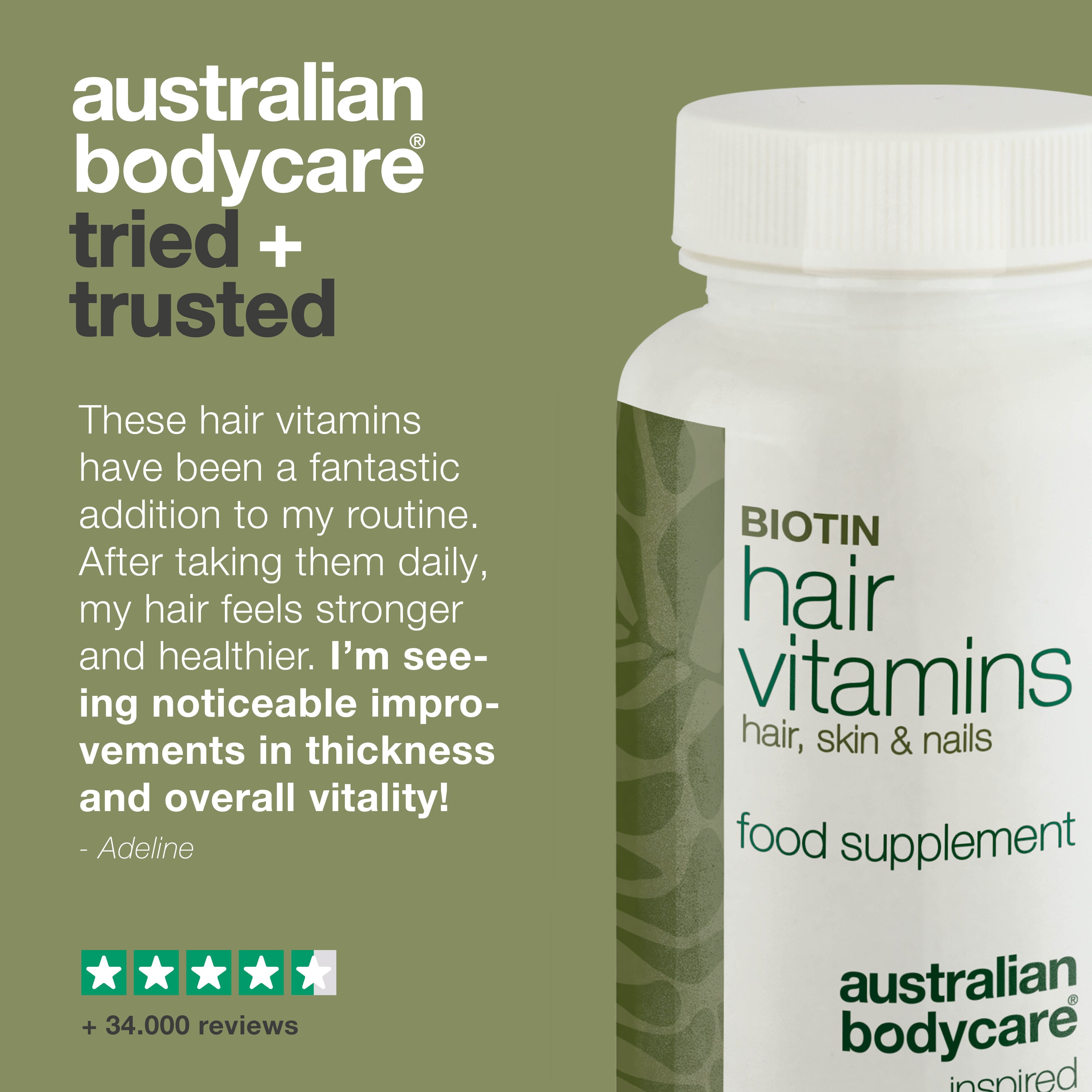 Hiusvitamiinit biotiinilla — Tukee hiusten terveyttä ja vahvuutta luonnollisilla aktiiviaineilla.