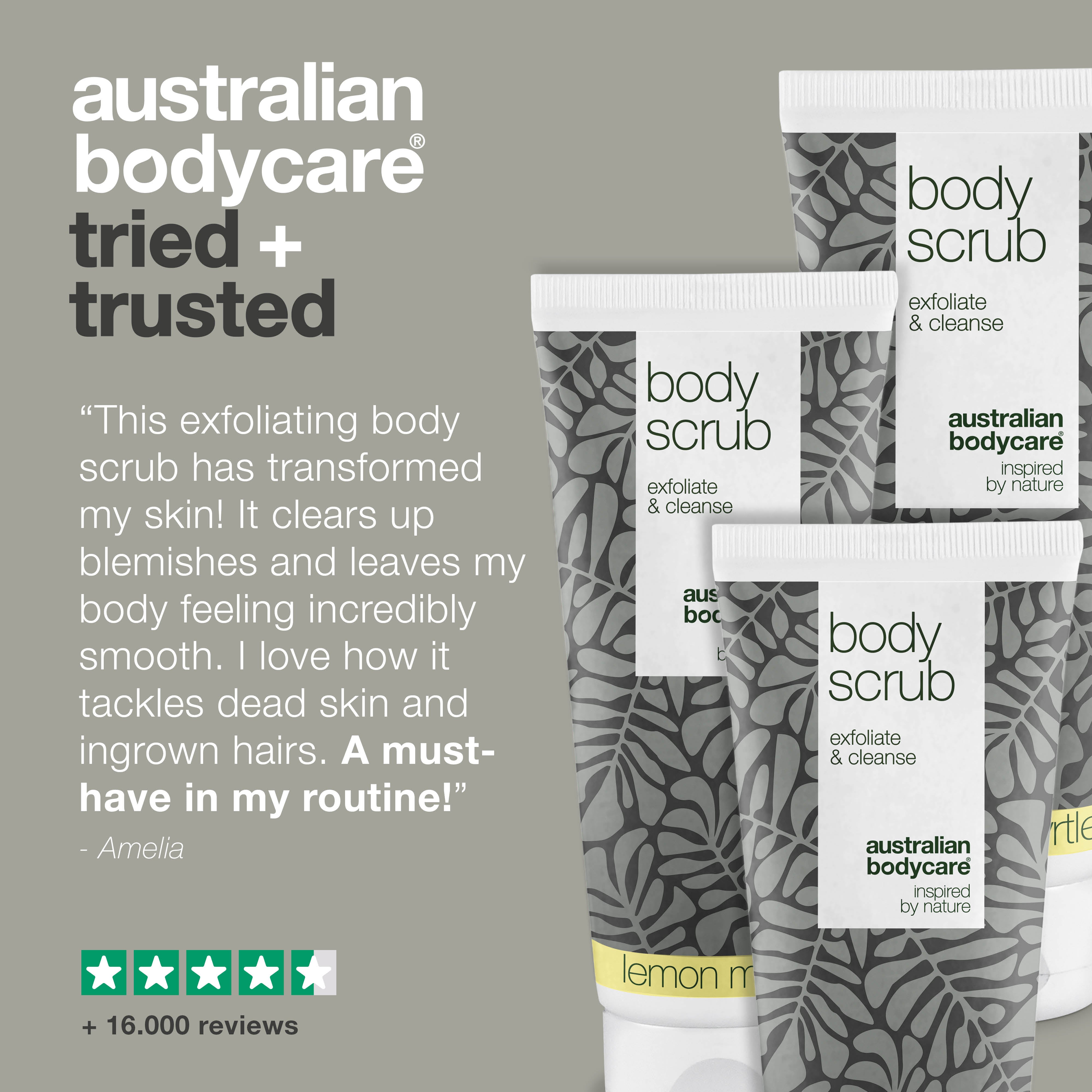 Pakkatarjous 3 Body Scrubs — Hellävarainen kuorinta luonnollisilla aktiiveilla, poistaa epäpuhtauksia ja tukkeumia.