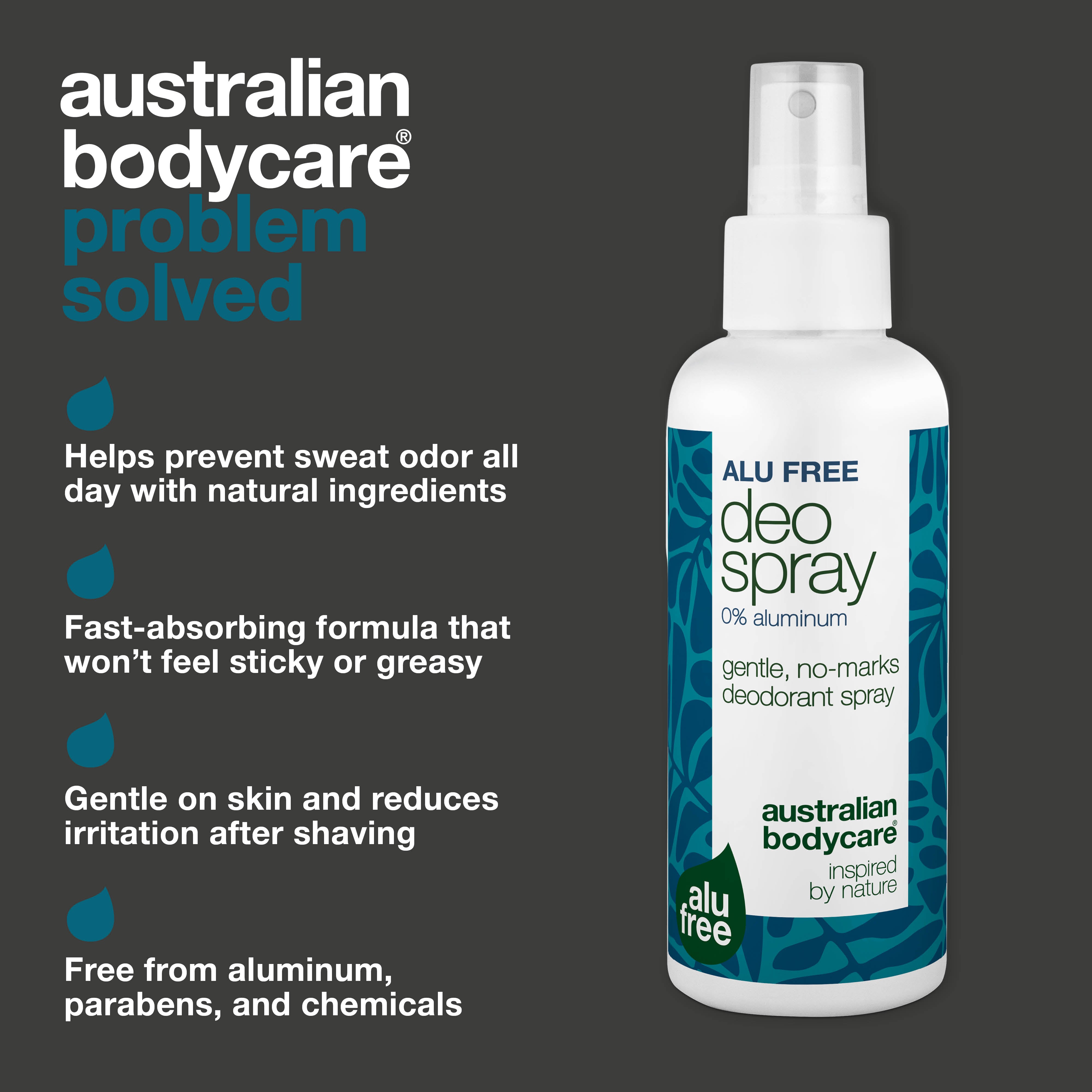 Alumiiniton deodoranttisuihke – Luonnollinen raikkaus — Alumiiniton deodorantti luonnollisilla ainesosilla. Vähentää hajuja, kuivuu nopeasti ja pitää sinut raikkaana koko päivän.