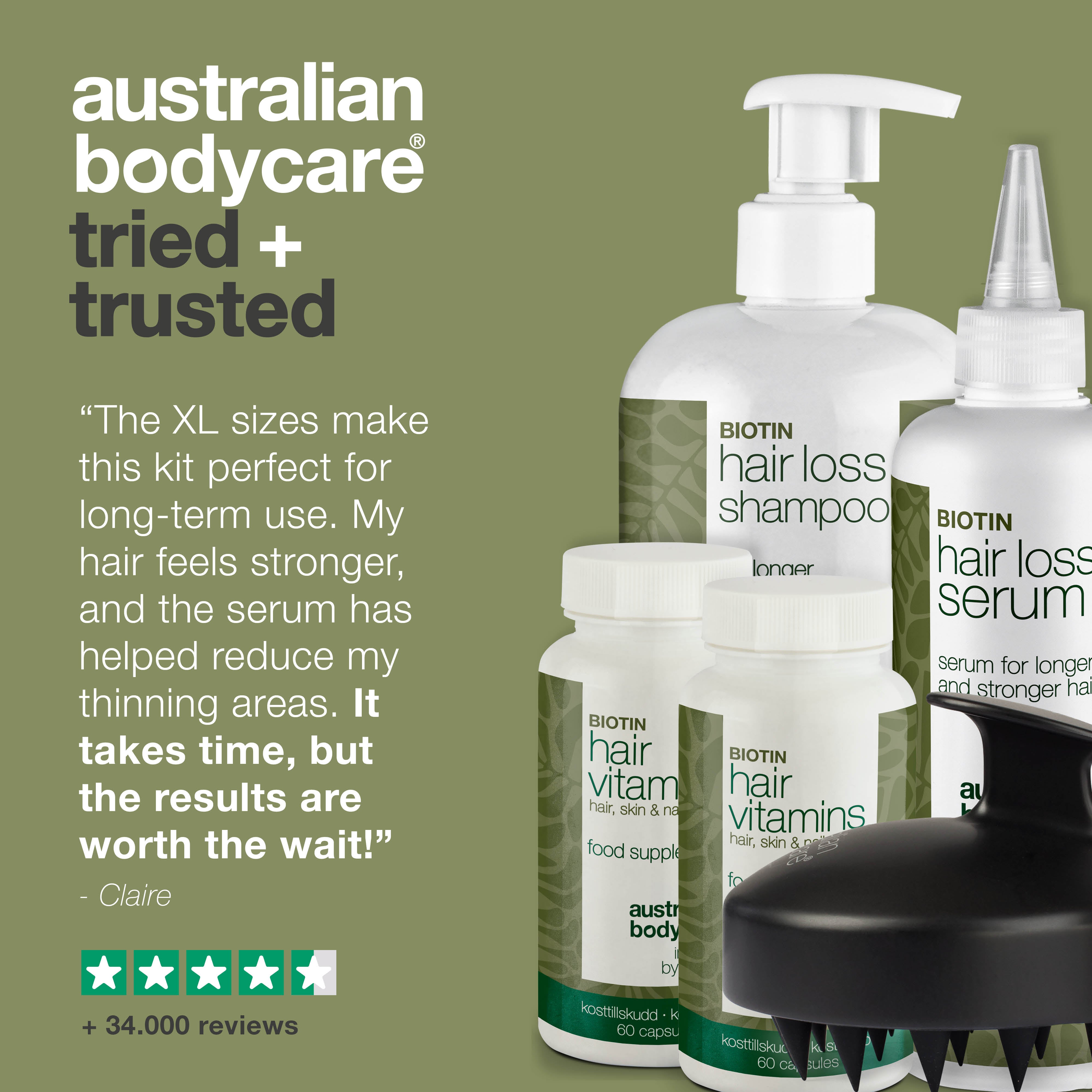 Hiustenlähtö Paketti XL — 5 tuotetta ohuille ja heikoille hiuksille. Sisältää luonnollisia ainesosia stimuloimaan päänahkaa ja antamaan volyymiä ohuille hiuksille.