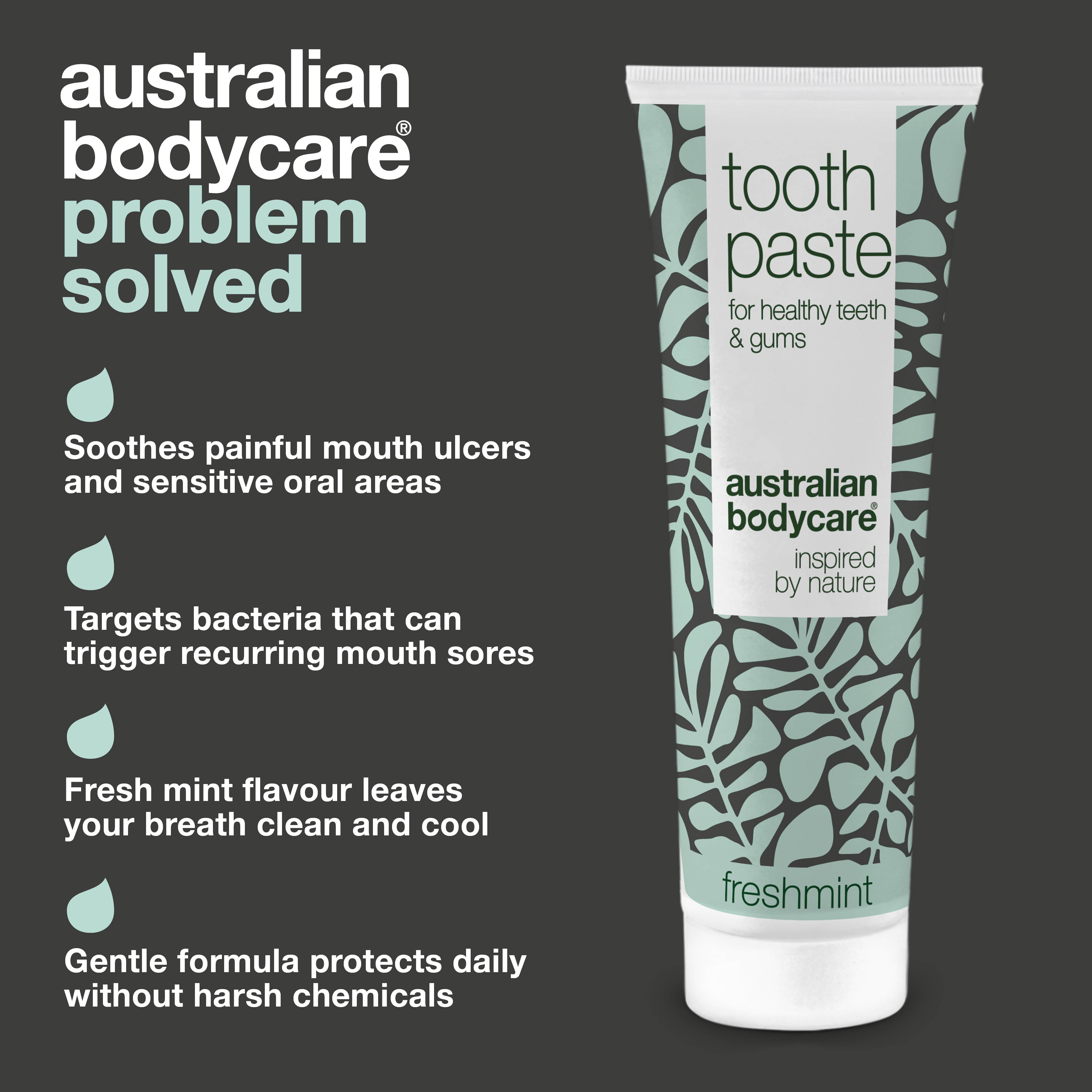 Hammastahna suun rakkuloihin — Hoida suun, kielen ja kurkun rakkuloita tehokkaasti Australian Bodycare -hammastahnalla, jonka luonnolliset ainesosat tuovat helpotusta.