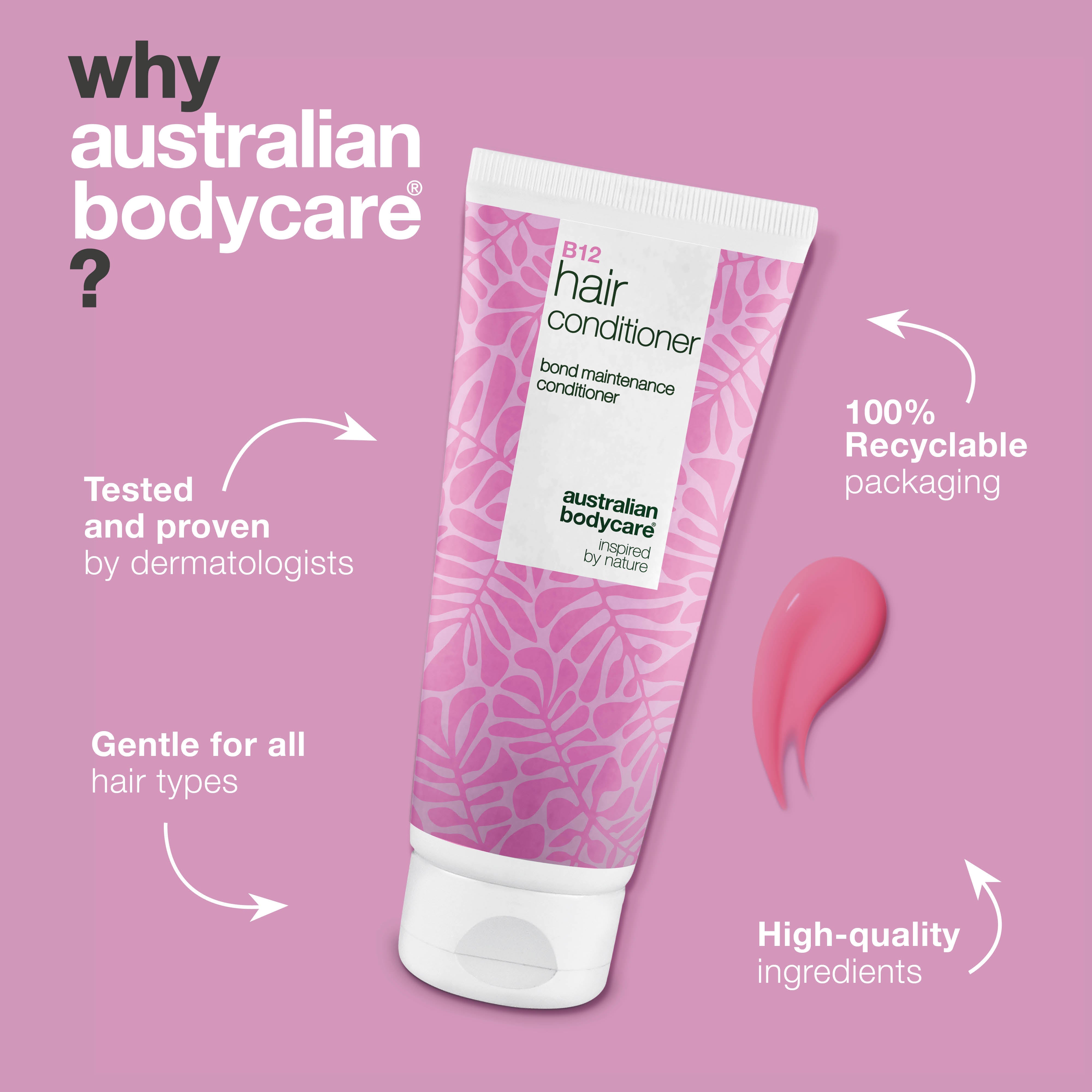 B12-vitamiini Hoitoaine bond-vaikutuksella – vahvistaa ja korjaa kuivaa, vaurioitunutta hiusta.