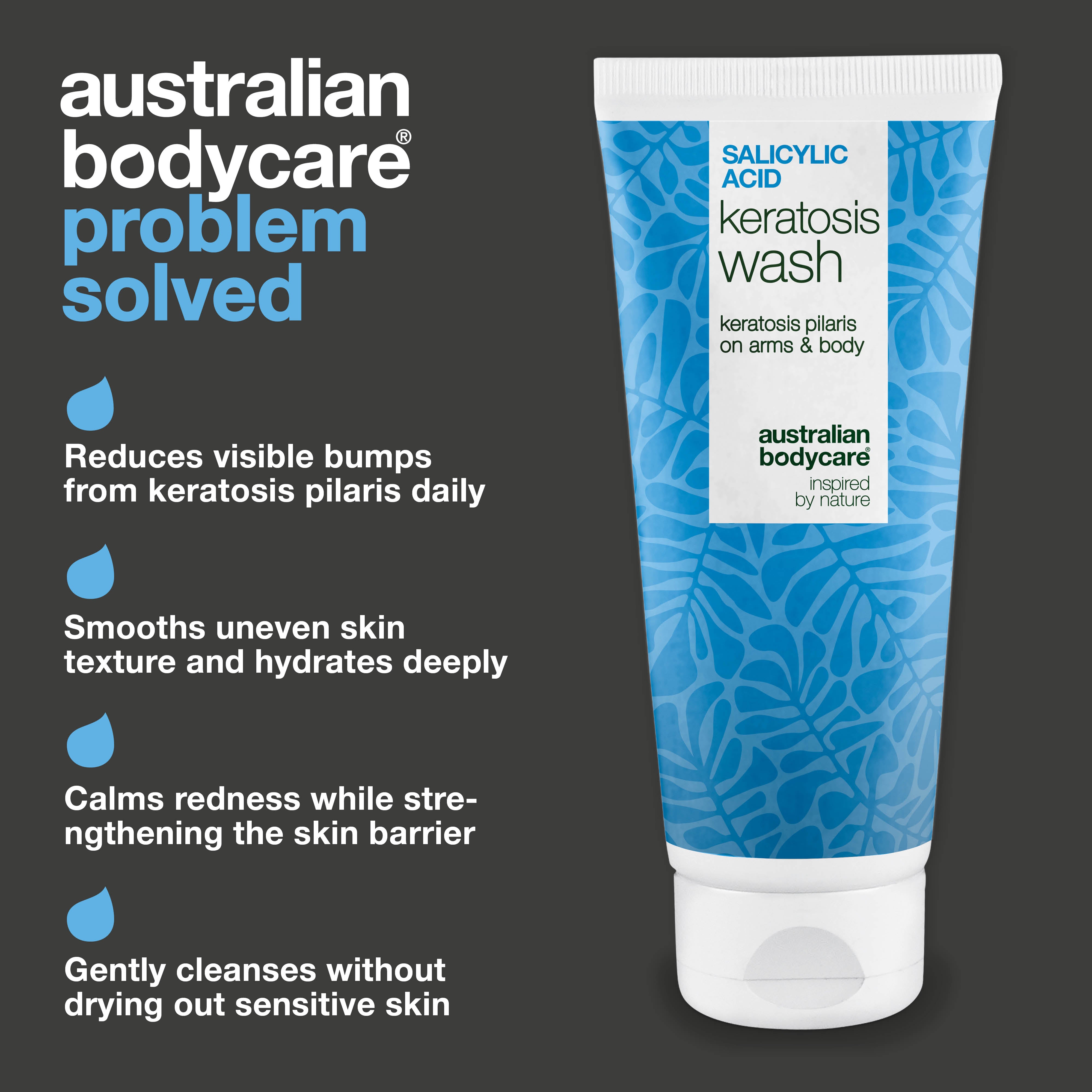 Keratosis Pilaris Body Wash keratoosi pilaris -iholle, tukkeutuneille huokosille ja punoitukselle. Salisyylihappo, niasiiniamidi, sinkki PCA ja E-vitamiini.