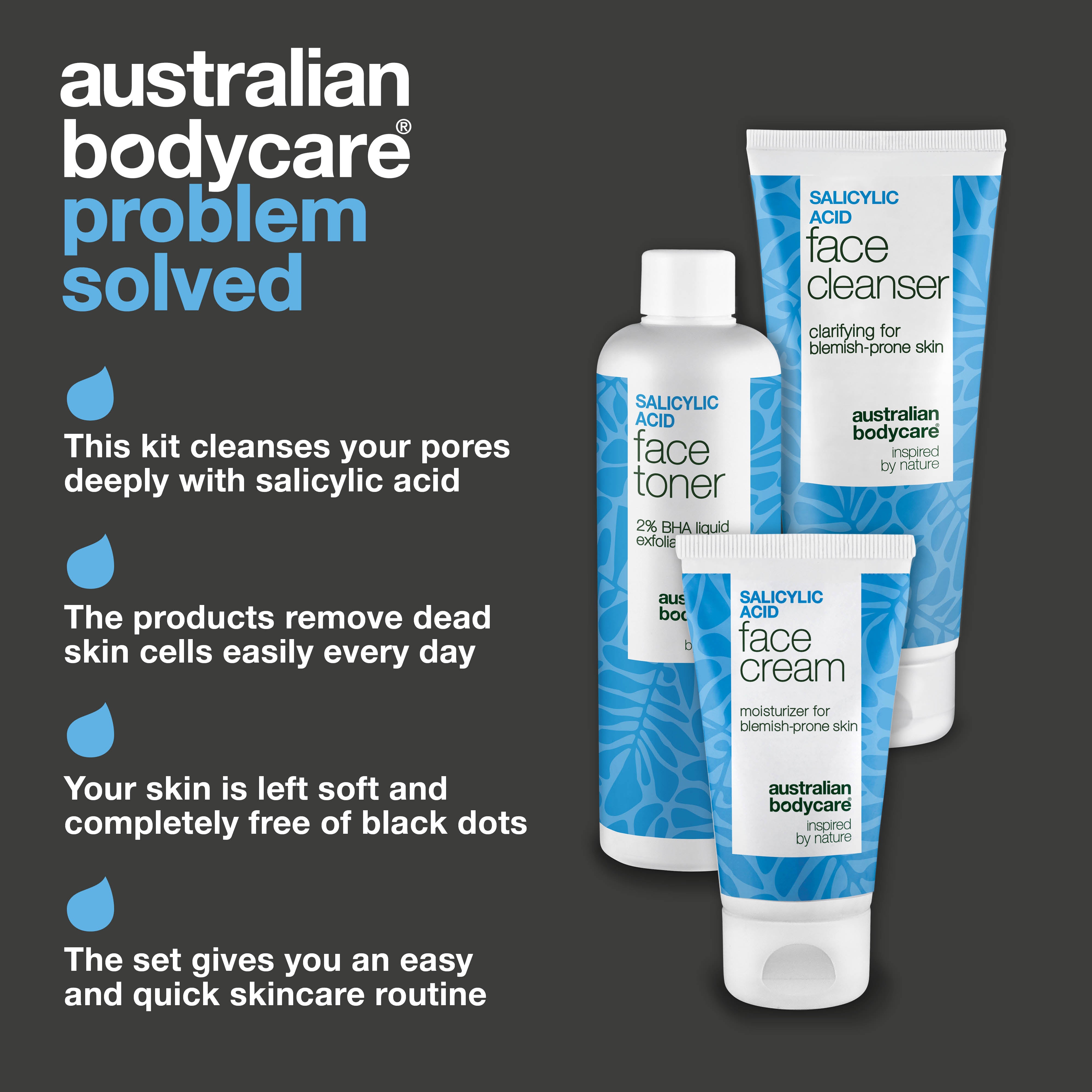 Paketti mustapäille ja tukkeutuneille ihohuokosille salisyylihapolla – syväpuhdistava hoitorutiini