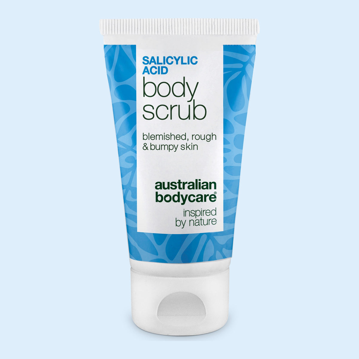 Salicylic Acid Body Scrub 50 ml Australian Bodycarelta, sininen ja valkoinen tuubi kääntökorkilla