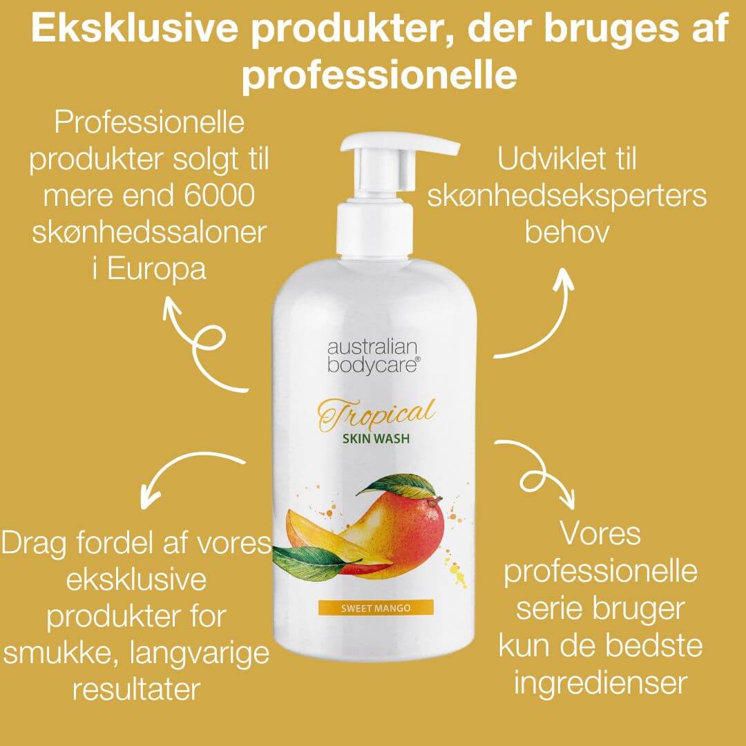 Kehonpesu ongelmattomaan ihoon — Luonnollinen pesu puhtaalle ja raikkaalle iholle, mango-tuoksu.