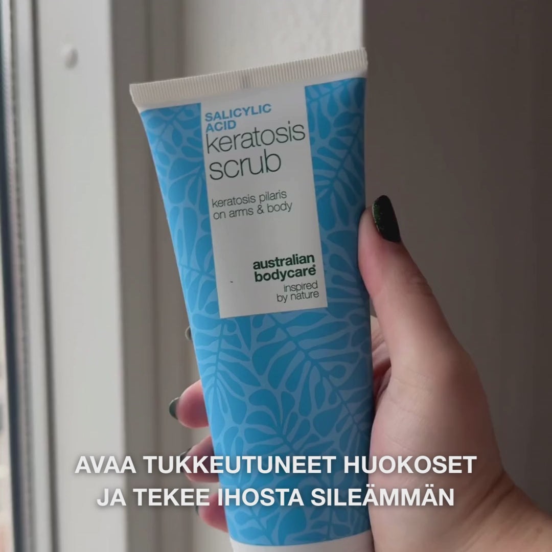 Keratosis Pilaris Vartalokuorinta poistaa kuolleet ihosolut ja tekee ihosta sileän. Sisältää salisyylihappoa, glykolihappoa, allantoiinia ja glyseriiniä.