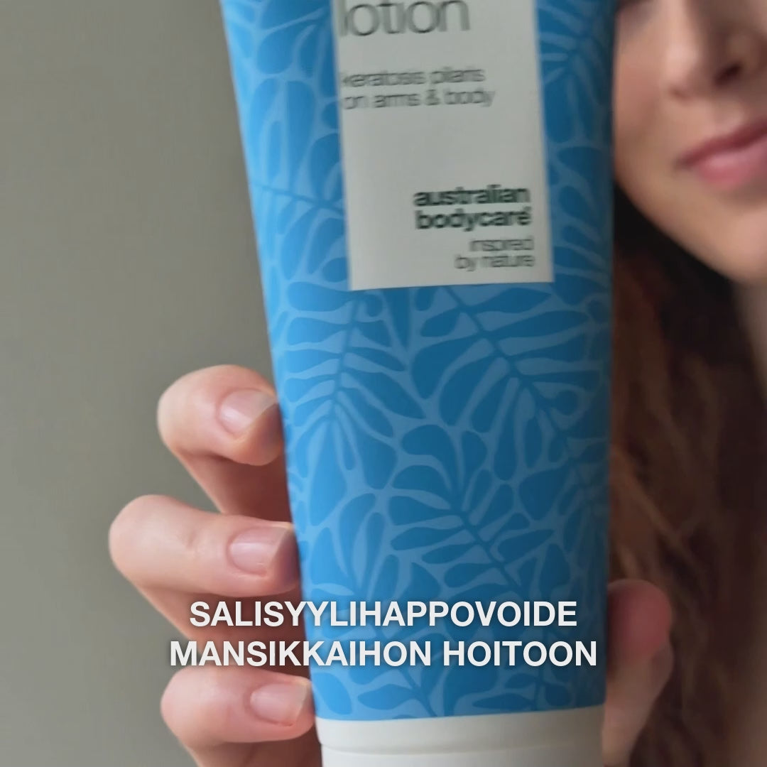 Vartalovoide keratosis pilaris ja karhealle iholle — Vartalovoide keratosis pilaris hoitoon. Sisältää salisyylihappoa, niasiiniamidia ja sinkkiä – silottaa ja rauhoittaa ihoa.