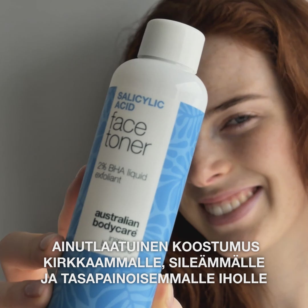 Salisyylihappo-toner epäpuhtauksille ja laajentuneille ihohuokosille — Salisyylihappo-kasvovesi puhdistaa ihohuokoset, vähentää finnejä ja kiiltoa. Sopii päivittäiseen käyttöön rasvoittuvalle iholle.