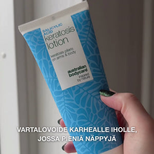 Keratosis pilaris -vartalovoide pehmentää ja tasoittaa ihoa. Sisältää salisyylihappoa, niasiiniamidia ja sinkki PCA:ta.